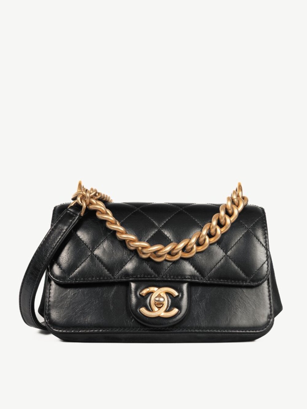 Chanel Paris-Cosmopolite Black Aged Calfskin Quilted Small Flap Bag